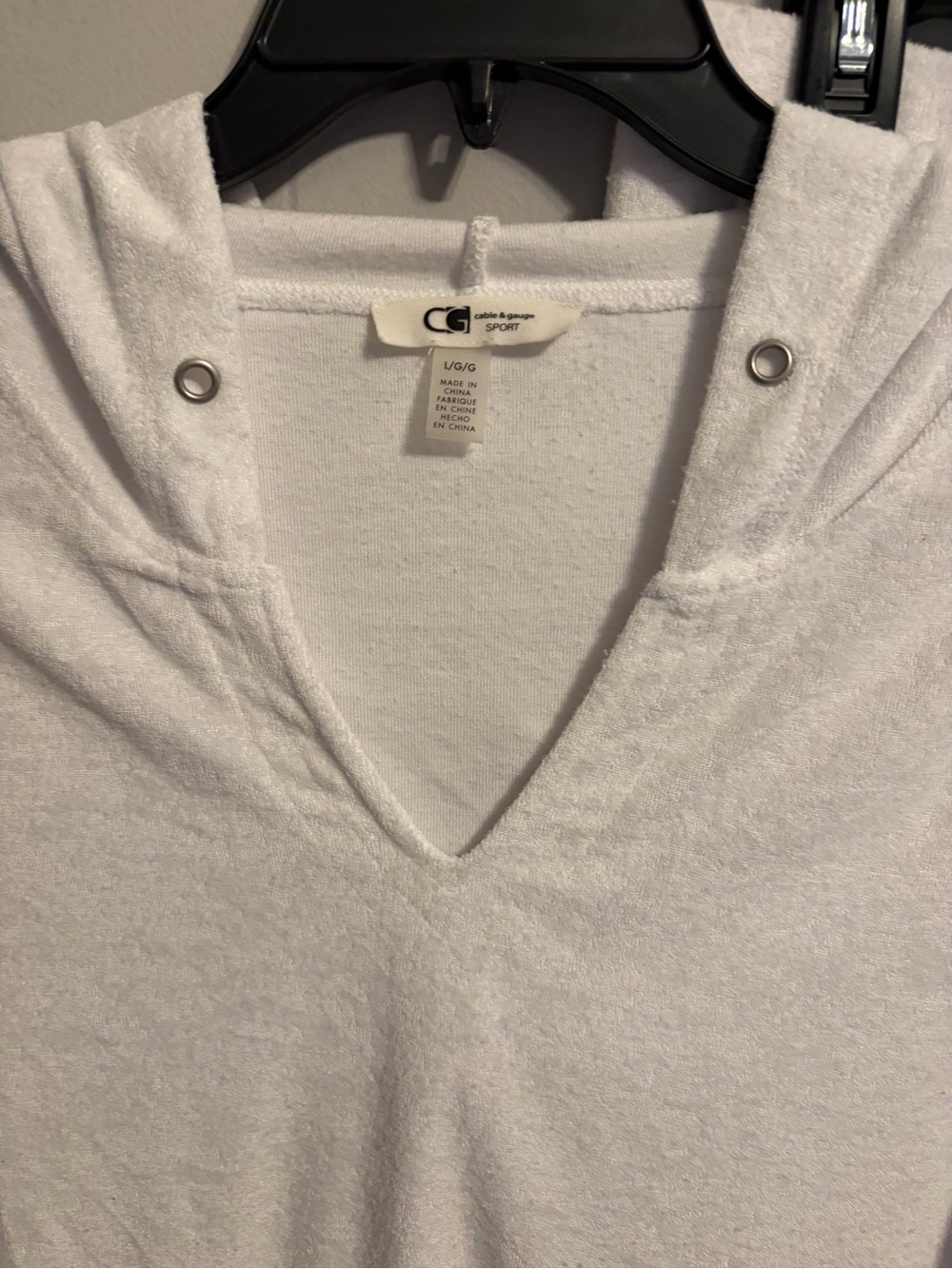 Cable & Gauge White V-Neck Hooded Lounge Top & Bottom Terry Cloth - Picture 3 of 10
